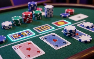 Live Online Blackjack Tisch in Nahaufnahme mit leuchtenden Karten und Chips bei GambleZen