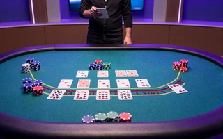 Live Baccarat Tisch mit t&uuml;rkisem Ambientelicht im GambleZen Live Casino