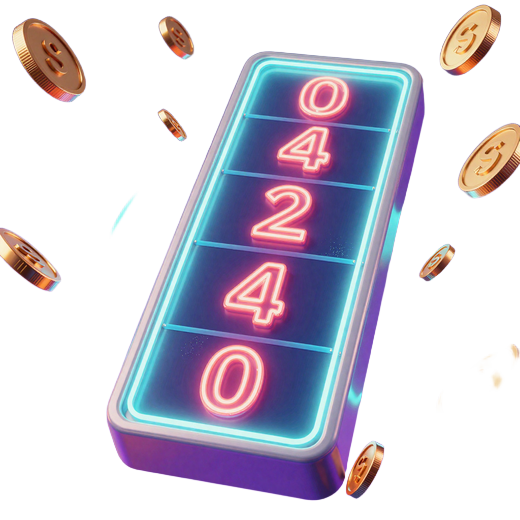 Leuchtendes t&uuml;rkis-violettes Jackpot-Meter mit M&uuml;nz-Explosion f&uuml;r progressive Jackpots bei GambleZen